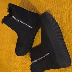 J SLIDES Waterproof Suede Double Zipper Booties